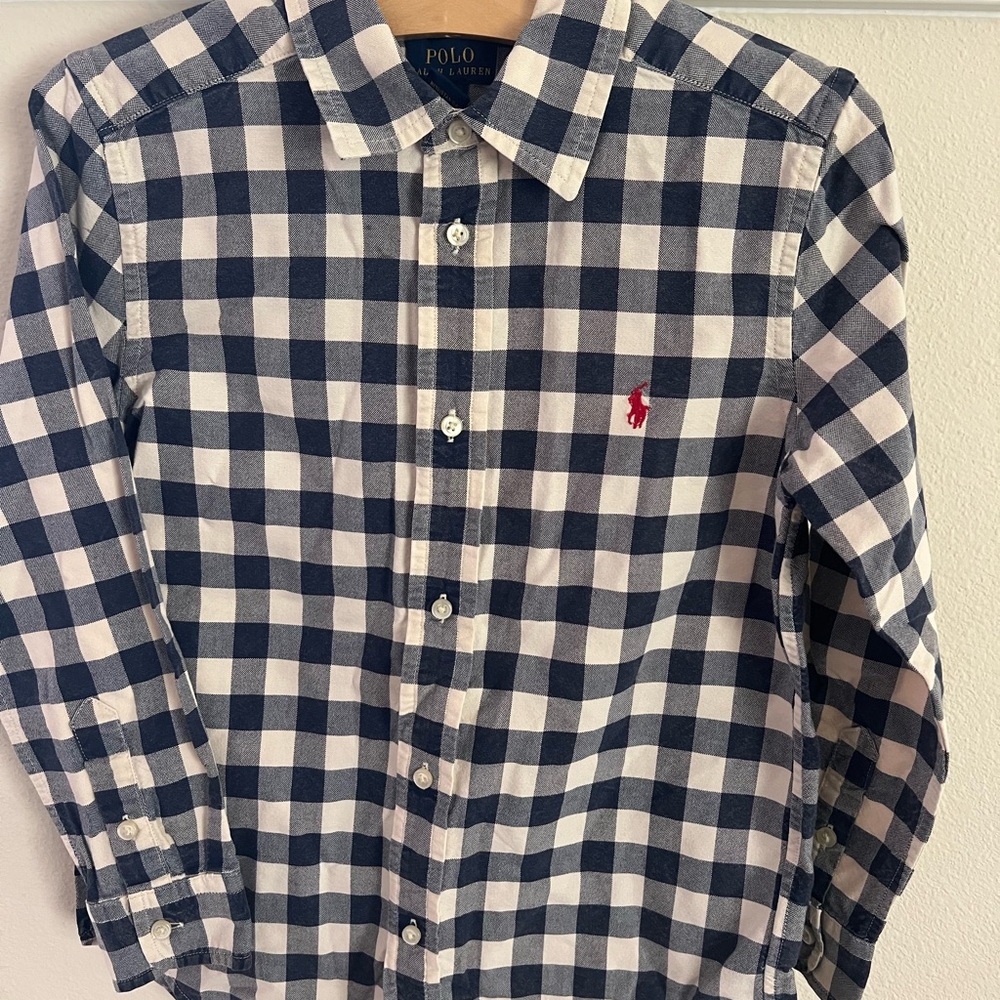 Polo by Ralph Lauren Boys Long Sleeve Navy and White Checkered Shirt